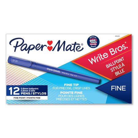Paper Mate Write Bros. Ballpoint Pen, Stick, Fine 0.8 mm, Blue Ink, Blue Barrel, PK12 PK 2124512